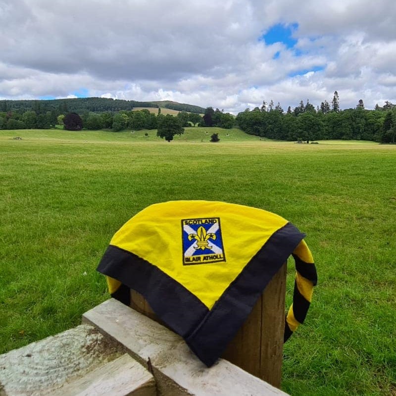 A Blair Atholl Jamborette leader's neckie in Target Park where the camp is held