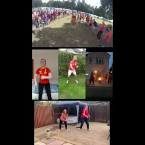 A collage of photos of the Team Sports leaders dancing to Chocolatte