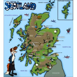 A cartoon map of Scotland