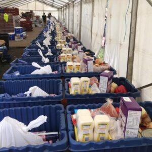 Rows of boxes filled with supplies for the Explorers at Blair Atholl Jamborette